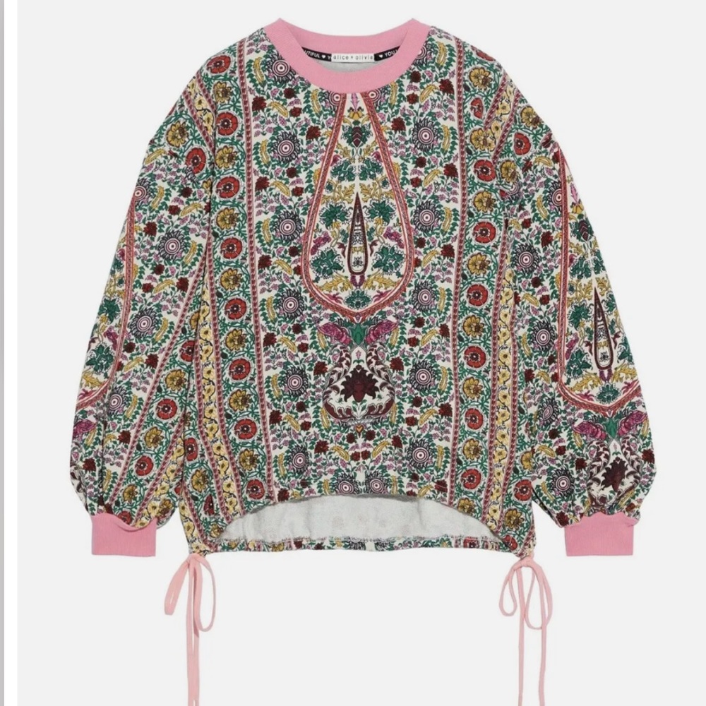 Alice + Olivia Amirah Floral Print Drawstring Hem sweatshirt NWOT